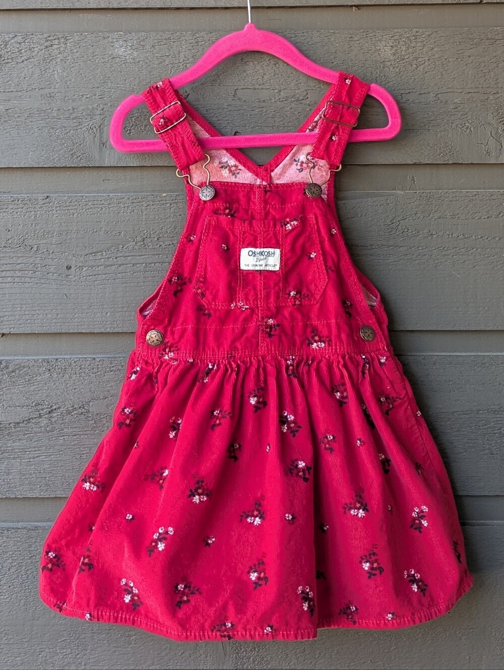 NWOT OshKosh B'gosh Toddler Floral Print Jumper Dress Red Corduroy Size 3T - Picture 7 of 7